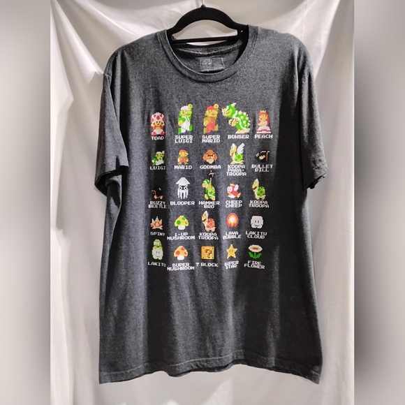 Super Mario Brothers Mens T-Shirt Classic Pixel 8 Bit Named Characters Size XL - Picture 1 of 10